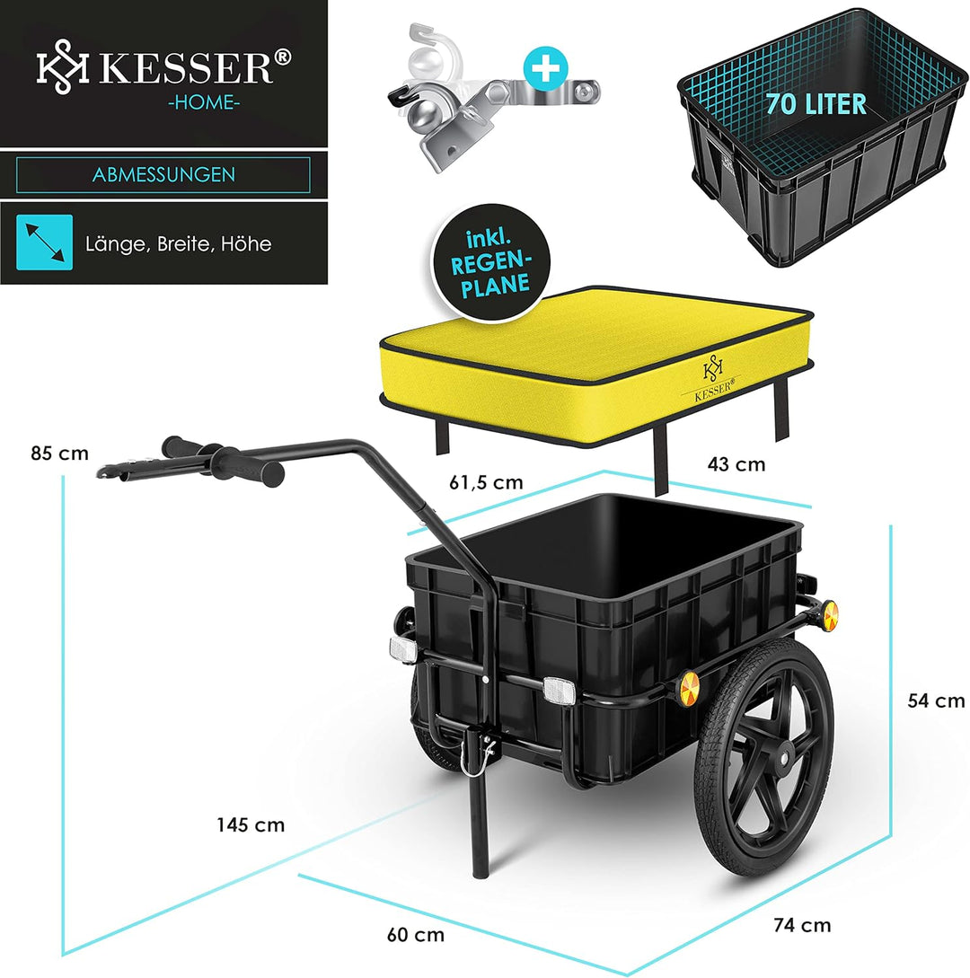 KESSER® Fahrradanhänger, Lastenanhänger, Handwagen mit Kupplung, Hochdeichsel, für Fahrrad Transport