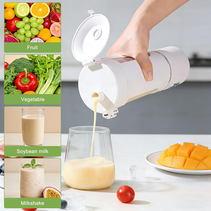 Tragbarer Mixer Smoothie Maker, 700 ml Kleiner Entsafter, Typ-C Wiederaufladbar, mit 12 Rostfreien K
