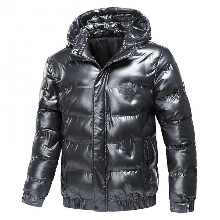 Daunenjacke Herren Glänzend Winterjacke Dicke Übergangsjacke mit Kapuze Lange Ärmel Mode Warm Outdoo