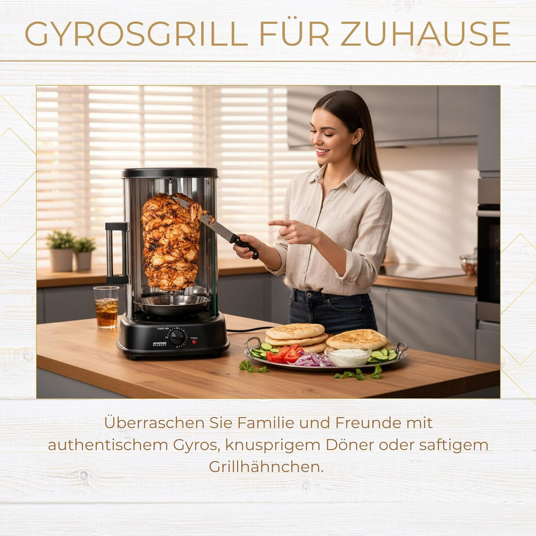 Syntrox Germany Dönergrill Hähnchengrill Gyrosgrill mit Glastür Rotissiere Gyros Kebab RO-1500W-21L
