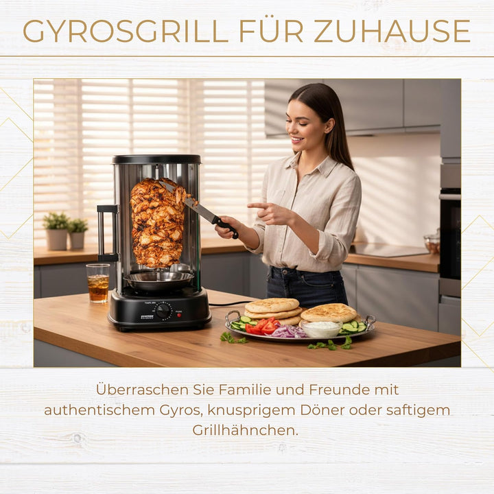Syntrox Germany Dönergrill Hähnchengrill Gyrosgrill mit Glastür Rotissiere Gyros Kebab RO-1500W-21L