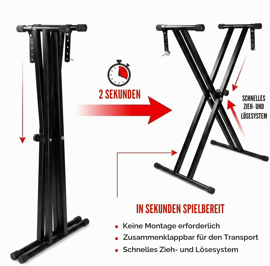 Rockjam Double Bracked Einstellbarer Tastaturständer mit Verriegelungsbändern Double Bracked