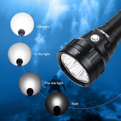 Wurkkos Tauchlampe bis 150 Meter Tiefe, 5000 Lumen Tauchen Taschenlampe Wiederaufladbar, 4* Samsung