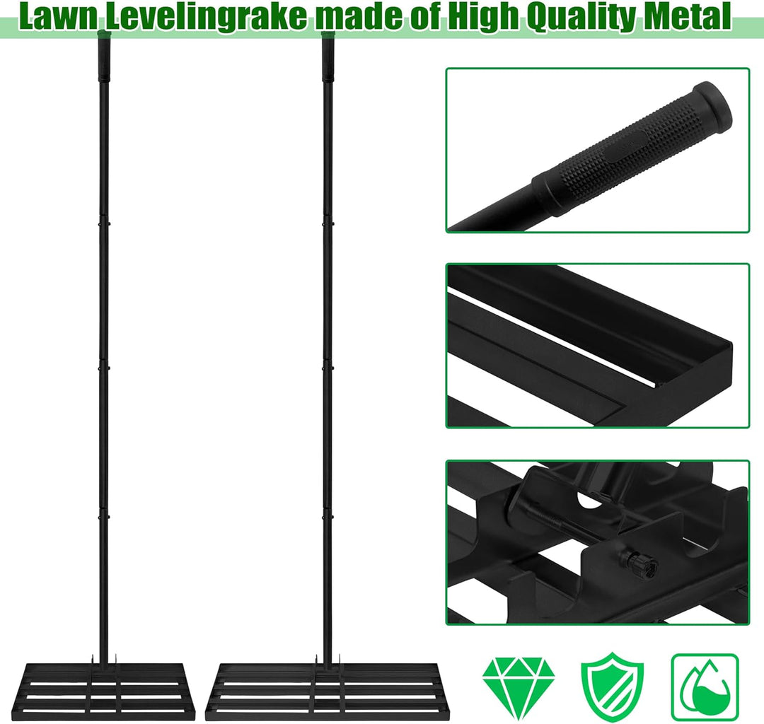 Rasen Rakel Edelstahl Rechen mit Höhenverstellbar Griff Ergonomische Nivellierrechen zum Rasen Sand