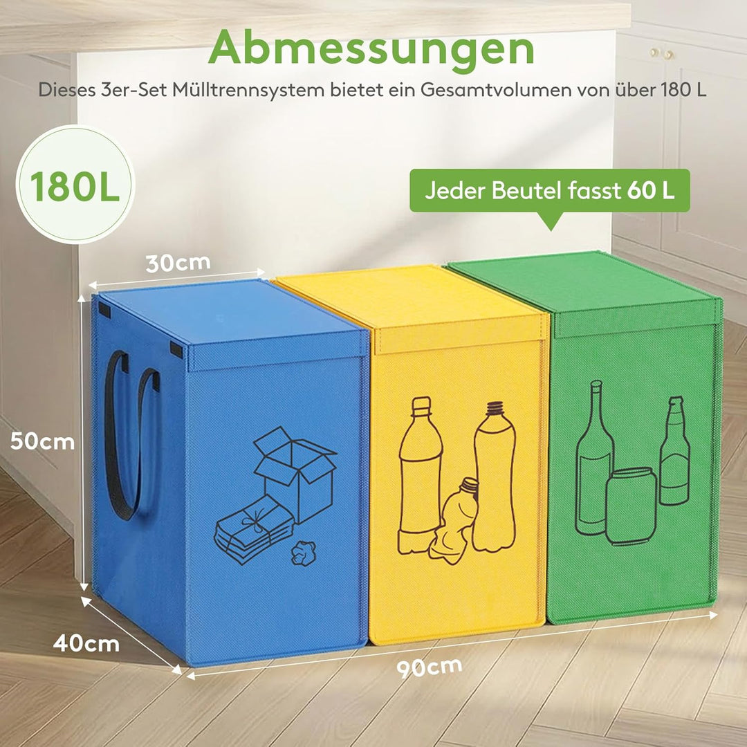 Lifewit Mülltrennsystem mit Deckel für Küche, Altpapier sammelbehälter und Pfandflaschen sammelbehäl