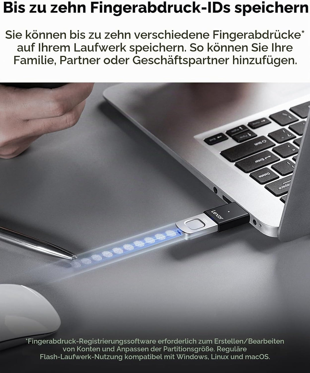 Lexar JumpDrive Fingerprint F35 PRO 128 GB USB 3.0-Flash-Laufwerk, bis zu 400 MB/s Lesen/300 MB/s Sc