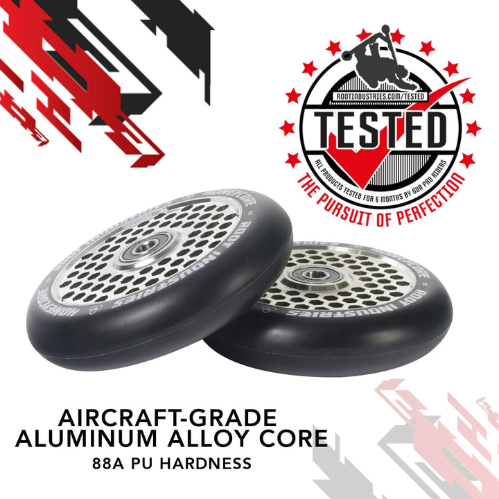 Root Honeycore Schwarz 110mm Rolle 2-Pack Complete (110mm - Mirror) Black/Mirror 110mm, Black/Mirror
