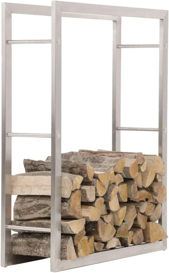 CLP Kaminholzregal Keri aus Edelstahl I Robuster Kaminholzständer mit Bodenschonern I Holzbutler in