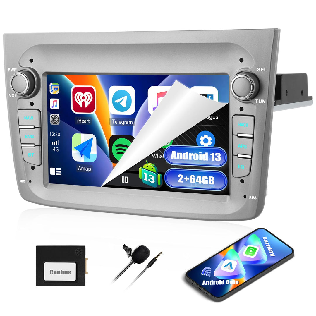 CAMECHO 2+64G 7 Zoll Navi Autoradio für Alfa Romeo MITO 2008-2016, Android 13 HD Touchscreen Bluetoo