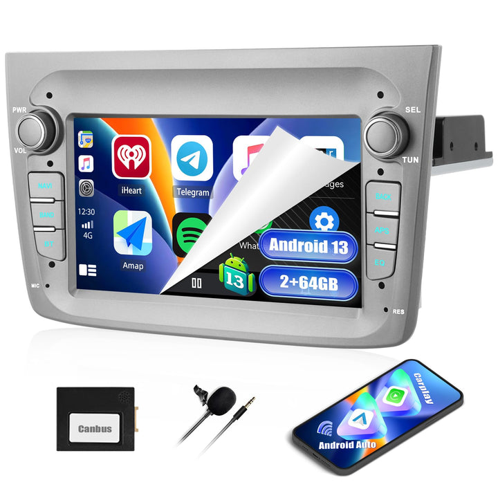 CAMECHO 2+64G 7 Zoll Navi Autoradio für Alfa Romeo MITO 2008-2016, Android 13 HD Touchscreen Bluetoo