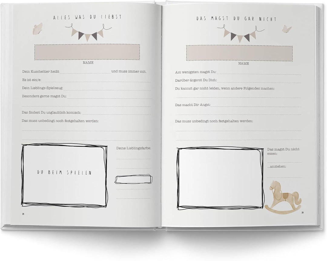 Erinnerungsalbum für Drillinge – Boho Babyalbum DIN A4 | 64 Seiten | Hardcover in Beige &amp; Braun | Ge