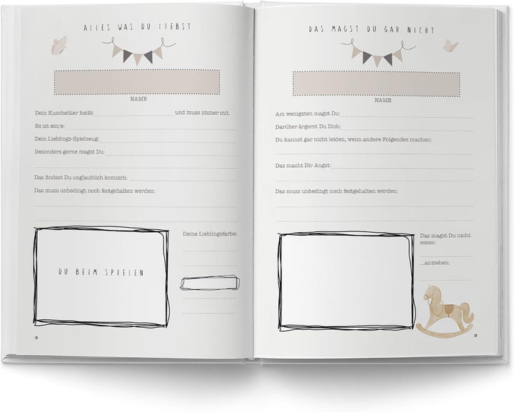 Erinnerungsalbum für Drillinge – Boho Babyalbum DIN A4 | 64 Seiten | Hardcover in Beige &amp; Braun | Ge