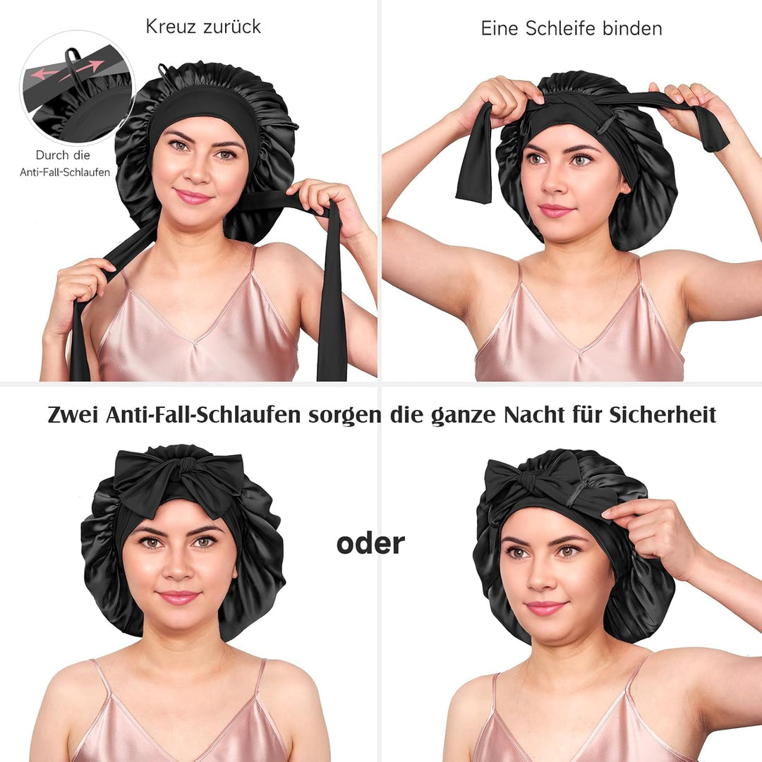 Umisleep 22 Momme Schlafmütze aus 100% Maulbeerseide, doppelseidige weiche Nachtmütze für lockiges H