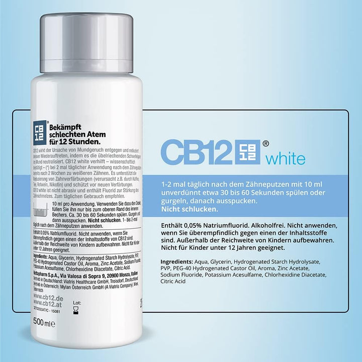 CB12 White – Angenehmer Atem für 12 Stunden und weissere Zähne – 500 ml, Minze, für Mundgeruch Behan