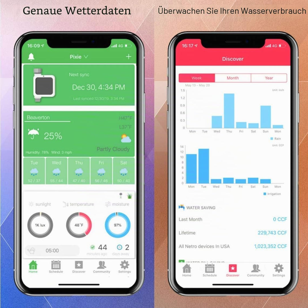Netro Pixie Smart Schlauch-Wasserhahn-Timer, WLAN-Verbindung, solarbetrieben, wetterbewusst