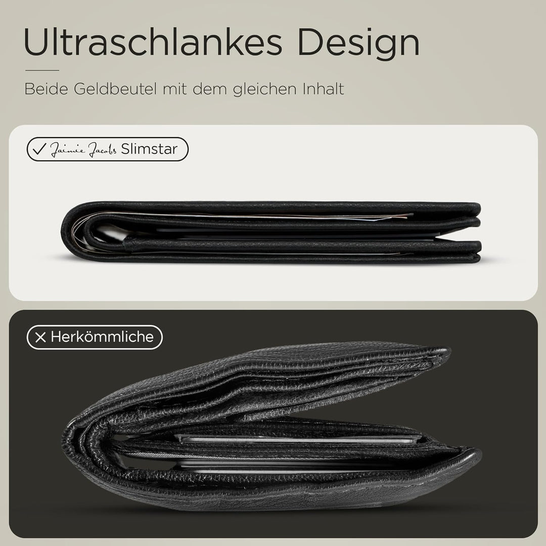 Jaimie Jacobs SLIMSTAR Geldbeutel dünne Geldbörse echtes Leder Slim Wallet Hochformat RFID-Schutz He