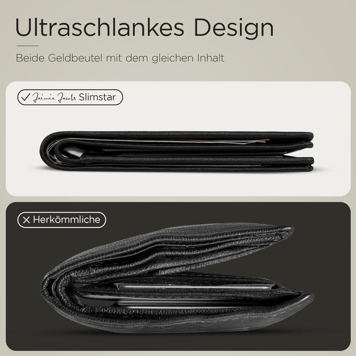 Jaimie Jacobs SLIMSTAR Geldbeutel dünne Geldbörse echtes Leder Slim Wallet Hochformat RFID-Schutz He