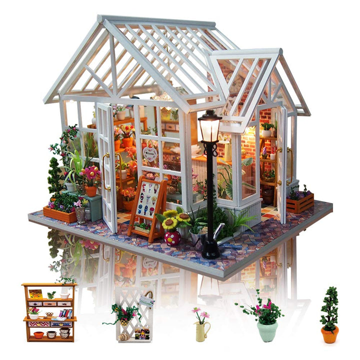 GuDoQi DIY Puppenhaus Miniatur Kit, 3D Hölzernes Puppenhaus Bausatz mit Möbeln und Musik und LED-Lic