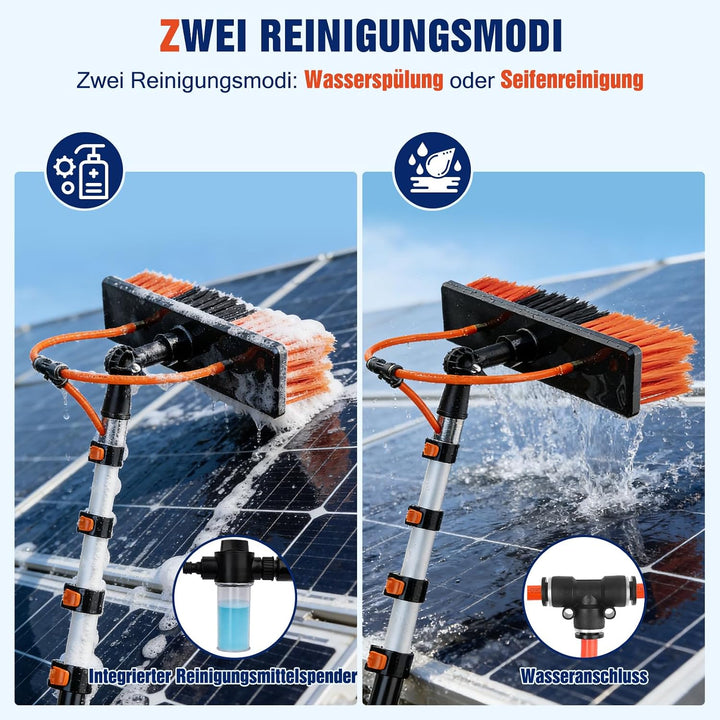 5,5 m Teleskop Waschbürste mit Wasseranschluss, Teleskopstange Reinigungsset mit 180° Bürstenkopf &amp;
