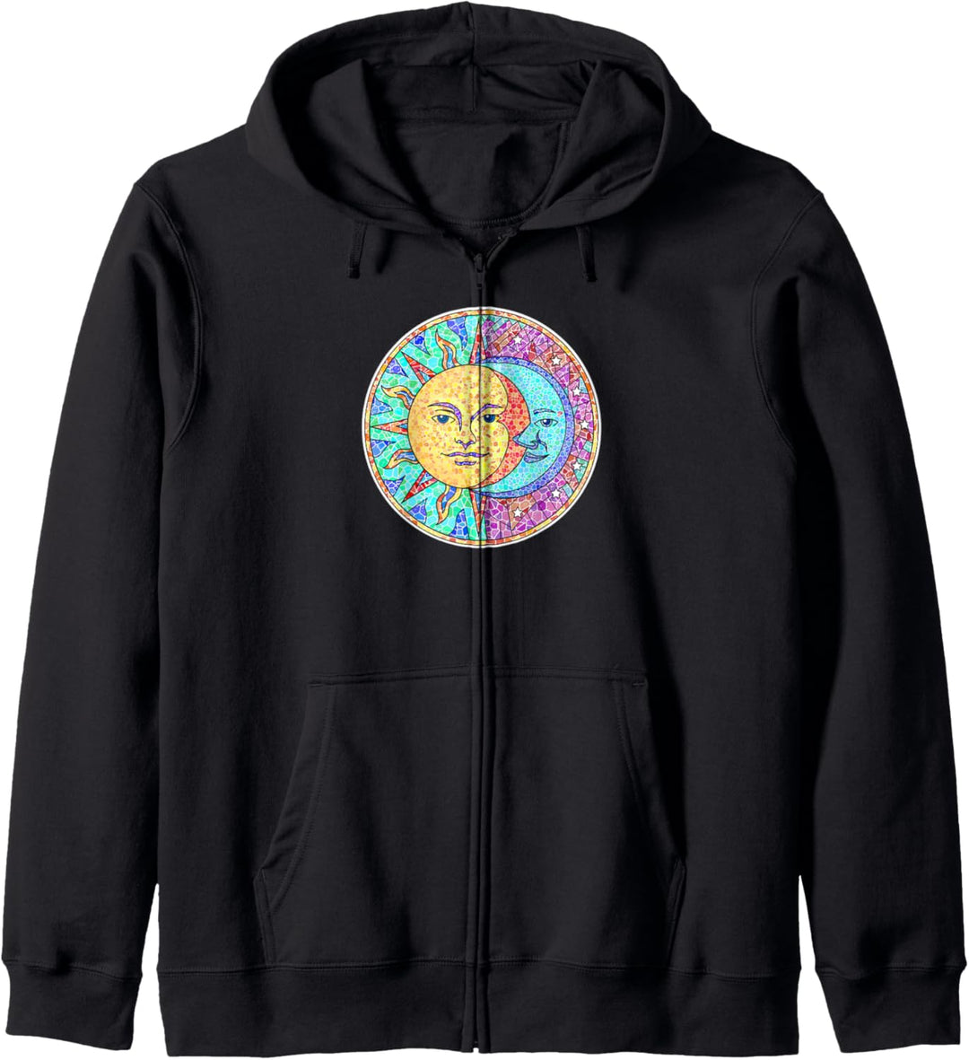 Sonne Mond Sterne Mosaik Kacheln Wiccan Symbol Tierkreis Ast Kapuzenjacke