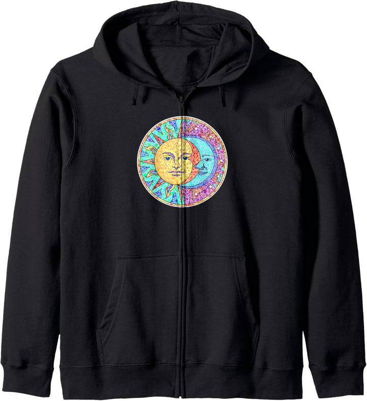 Sonne Mond Sterne Mosaik Kacheln Wiccan Symbol Tierkreis Ast Kapuzenjacke