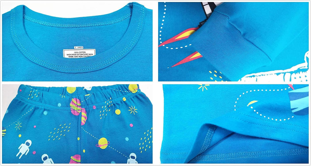 Jungen Pyjama Langarm 4-teilig Kleine Kinder Nachtwäsche Schlafanzug Set 2-14 Jahre, 4 Stück Bl