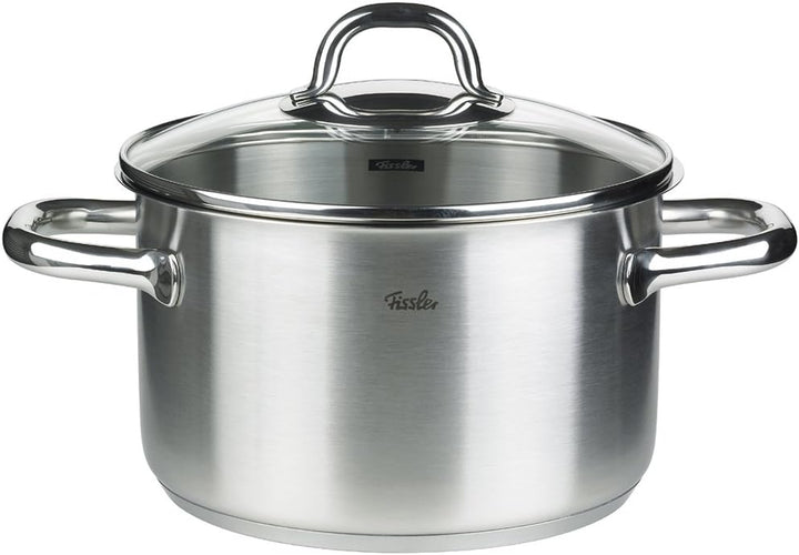 Fissler Korfu/Edelstahl-Topfset, 5-teilig, Kochtopf-Set, Töpfe mit Glas-Deckel (3 Kochtöpfe, 1 Brate