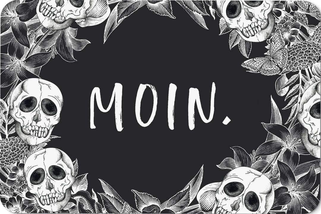 Tassenbrennerei Fussmatte mit Spruch: Moin - Totenkopf Türmatte lustig für Innen - Made in Germany