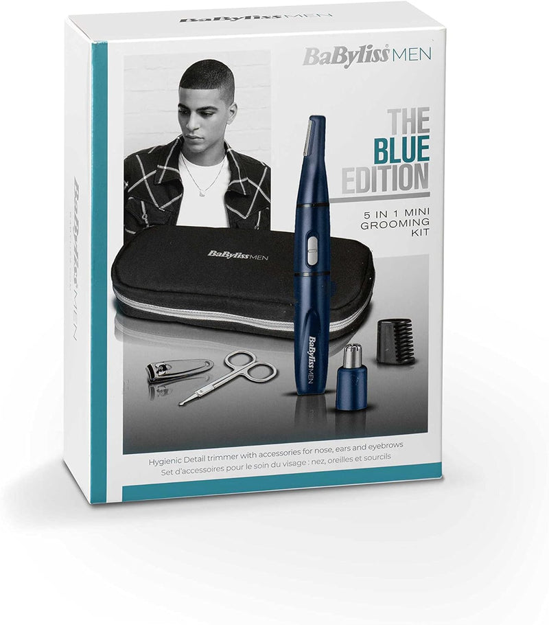 BaByliss 5-in-1 Mini Trimmer, Blue Edition, Nasen- & Ohrenhaartrimmer, Augenbrauentrimmer, Grooming-