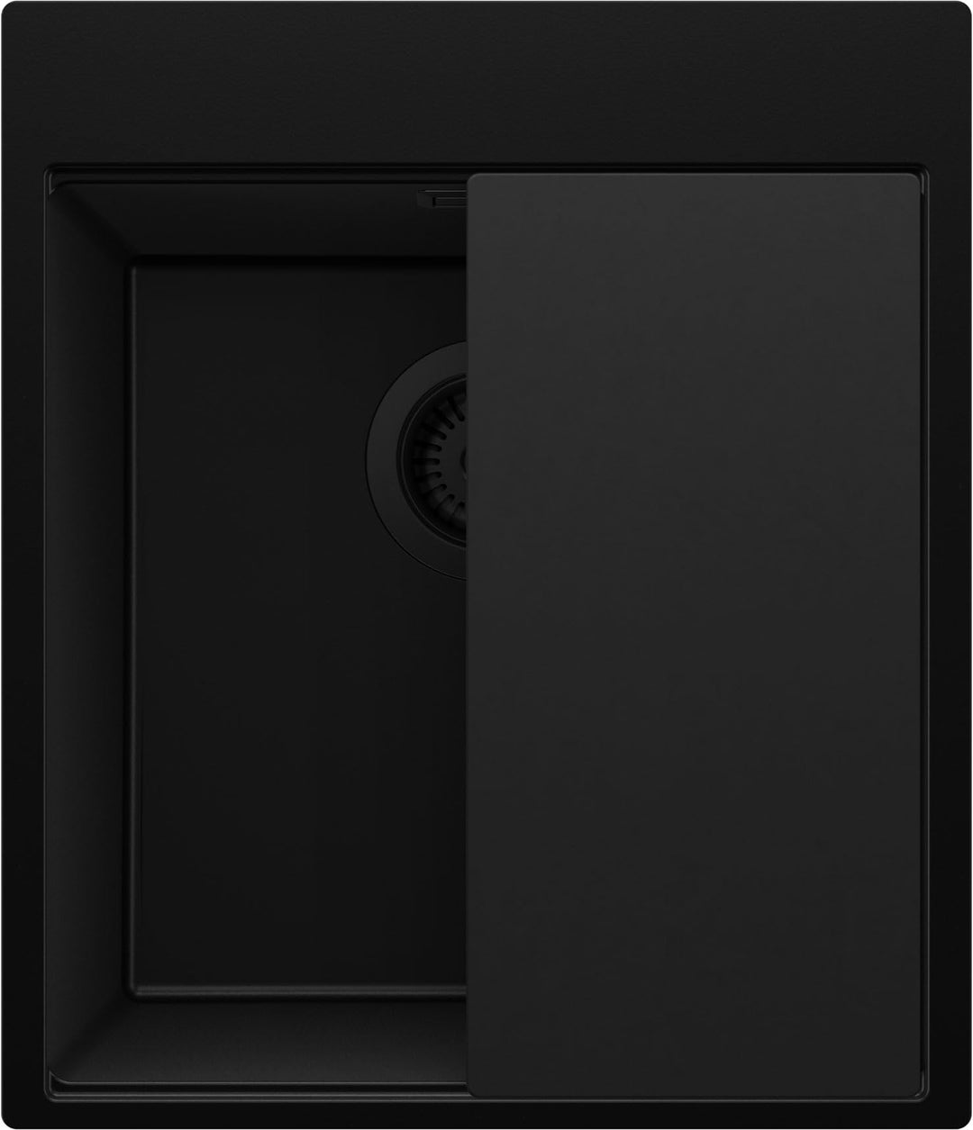 PRIMAGRAN Spülbecken Alles Schwarz 43x50cm, Granitspüle 1 Becken + Ablauf-Set + Schneidebrett, Küche