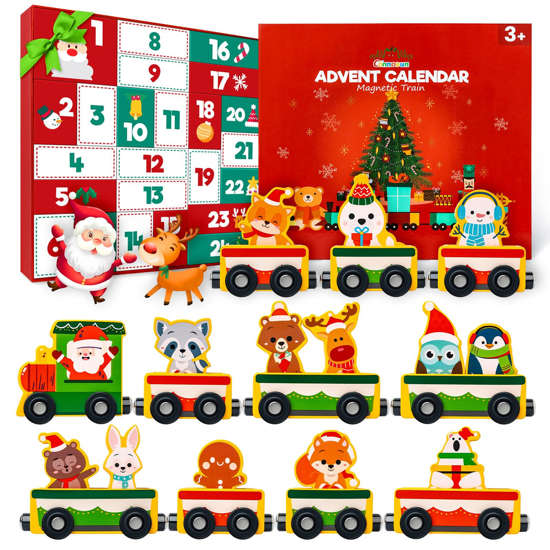 Adventskalender 2024 für Kinder, Commodum 24 Tage Weihnachten Adventskalender Countdown, Holz Eisenb
