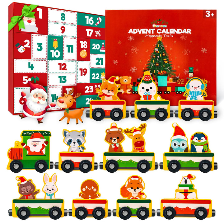 Adventskalender 2024 für Kinder, Commodum 24 Tage Weihnachten Adventskalender Countdown, Holz Eisenb