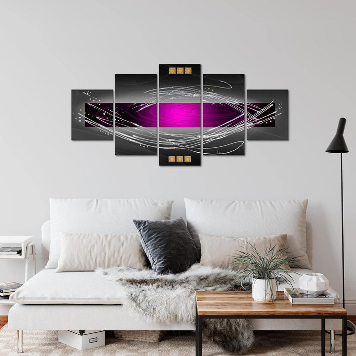 Runa Art Wandbilder Abstrakt 5 Teilig Bild auf Vlies Leinwand Deko Wohnzimmer Schlafzimmer Violett L