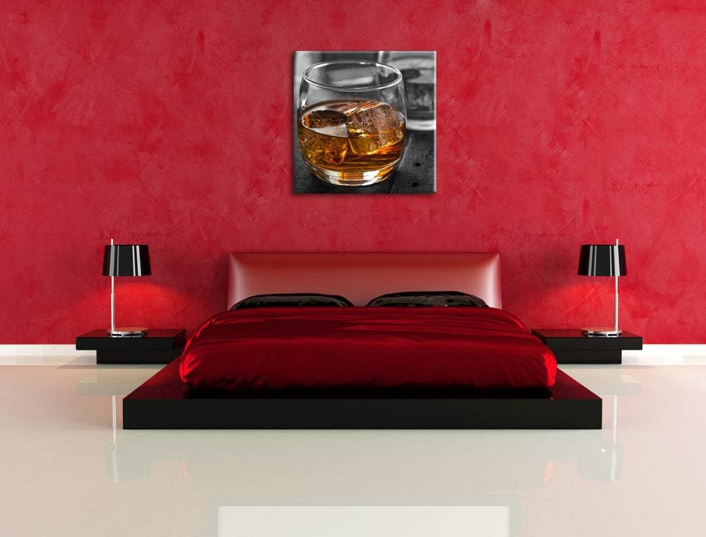 Pixxprint Gekühlter Whiskey im Glas als Leinwandbild/Grösse: 70x70 cm/Wandbild/Kunstdruck/fertig bes
