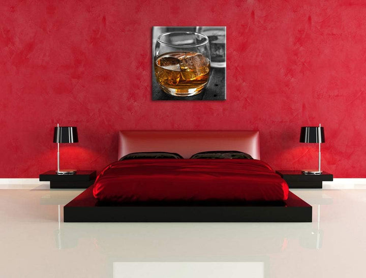 Pixxprint Gekühlter Whiskey im Glas als Leinwandbild/Grösse: 70x70 cm/Wandbild/Kunstdruck/fertig bes