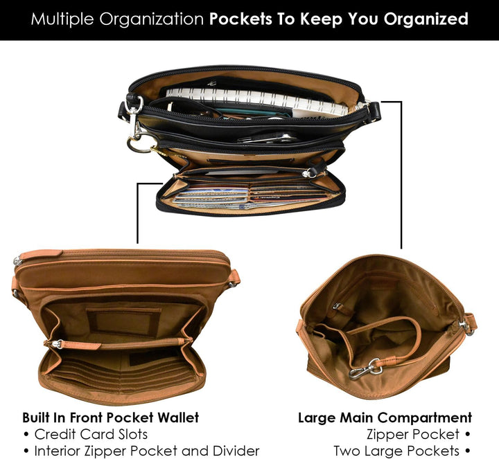 ili New York - Leder-Schultertasche mit seitlichem Organizer – weiche, glatte Leder-Handtasche mit R