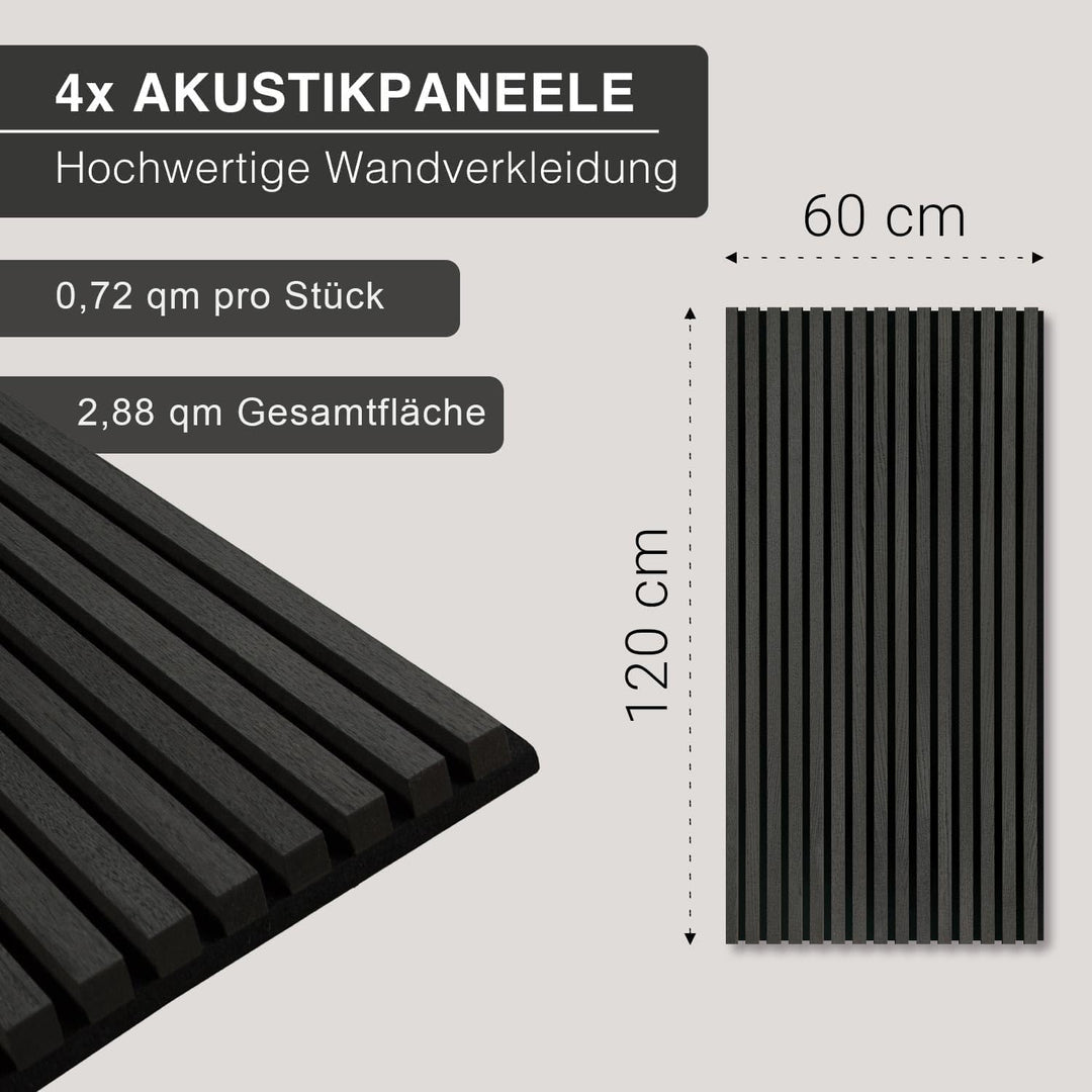 4er Set Akustikpaneele Holz 120x60 cm – extra dick 2,1 cm I Holzpaneele mit Echtholz-Furnier für aku