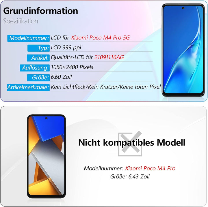 RongZy für Xiaomi Poco M4 Pro 5G LCD Bildschirmersatz für Xiaomi Poco M4 Pro 5G Touchscreen Digitali