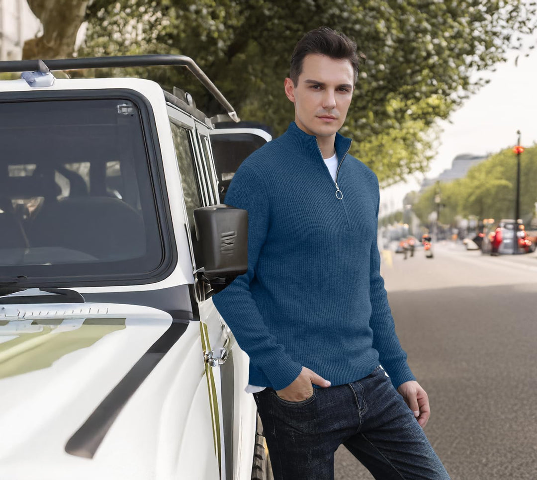 Hisir Pullover Herren Strickpullover 1/4 Zip Pulli Männer, Bequem Weich Warmer Winter Pullover für M