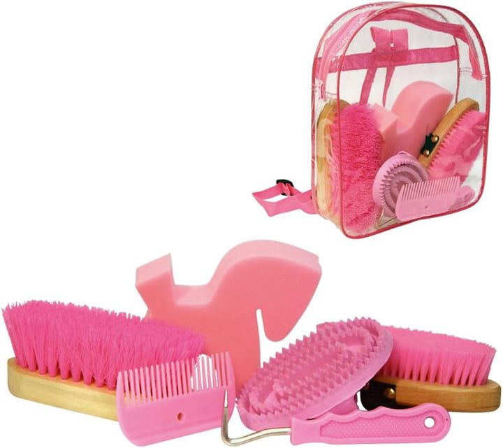 Kerbl Putz-Rucksack (pink, Klarsichtrucksack, Pferdepflegeset, Putzwerkzeuge) 321358, Pink