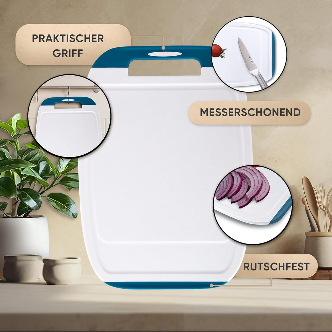 NEOFLAM® – Antibakterielles Schneidebrett Kunststoff rutschfest - 3er Set Schneidbretter Microban® S