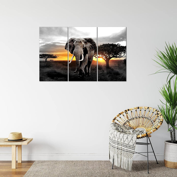 Runa Art Wandbilder Afrika Elefant Bild XXL Wohnzimmer Schlafzimmer Grau Orange Panorama 120 x 80 cm