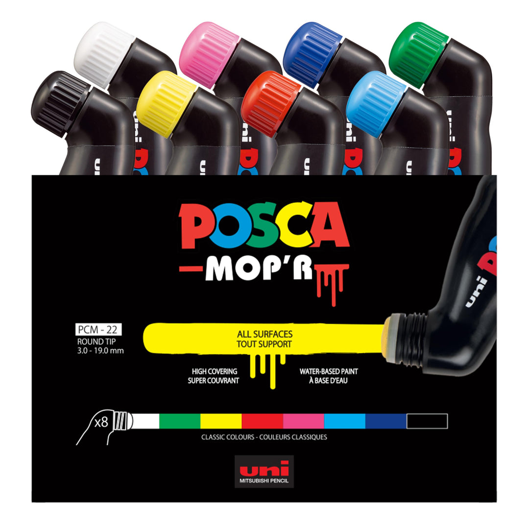 POSCA uni-ball 183208 - POSCA Marker MOP´R PCM-22, 8er Set, runde Stempelspitze 3 - 19 mm, ergonomis