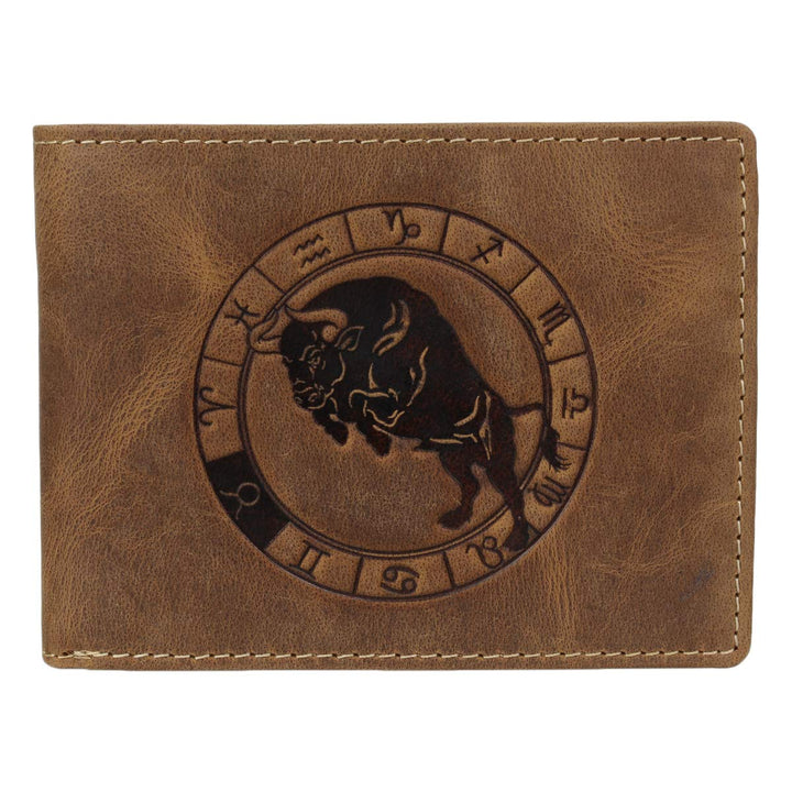 Greenburry Vintage 1705-Stier Leder Geldbeutel Geldbörse Portemonnaie mit Sternzeichenmotiv Stier