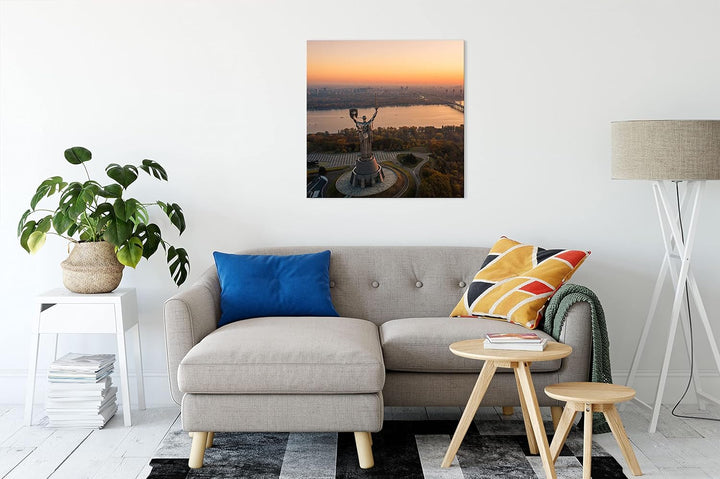 Pixxprint Skyline Kiew Sonnenuntergang als Leinwandbild Quadratisch| Grösse: 60x60 cm | Wandbild | K