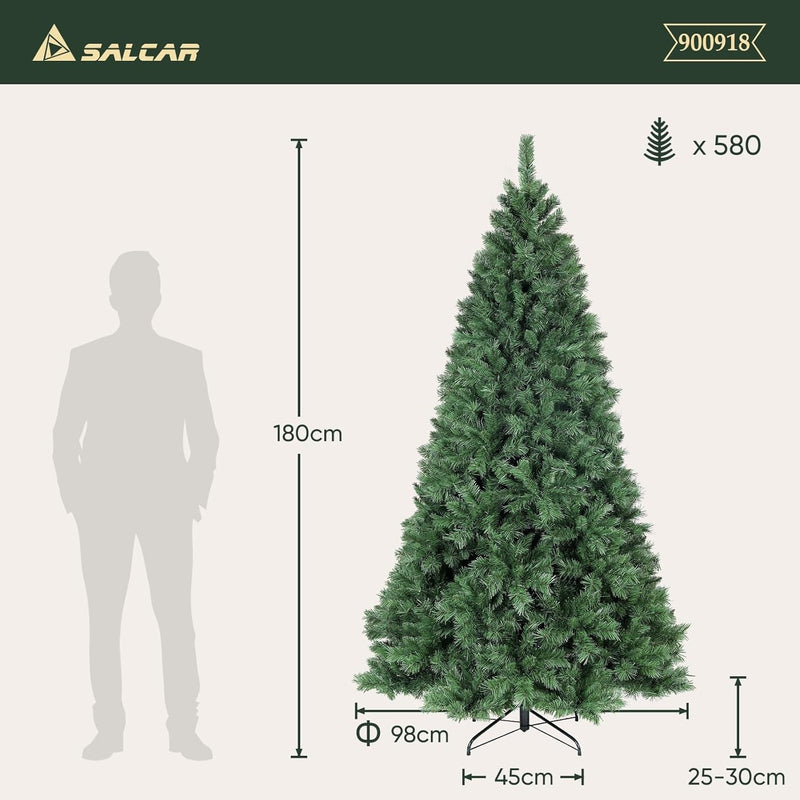 SALCAR Weihnachtsbaum Künstlich 180 cm, Künstlicher Tannenbaum mit Handschuhen und Metallständer, We