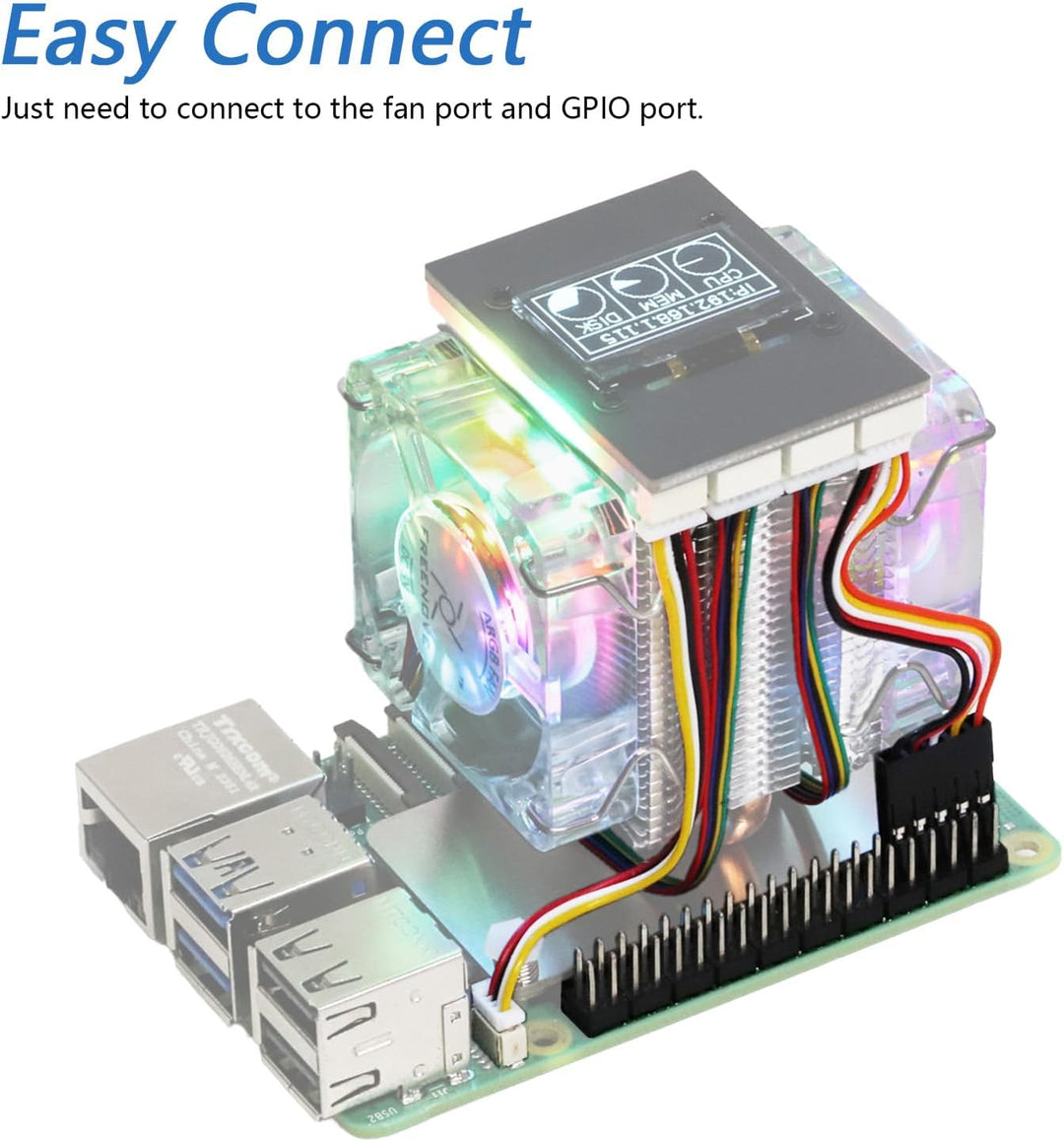 Freenove Active Cooler for Raspberry Pi 5 with 2 Fans and OLED Screen, Aluminum Heatsink with Heat P