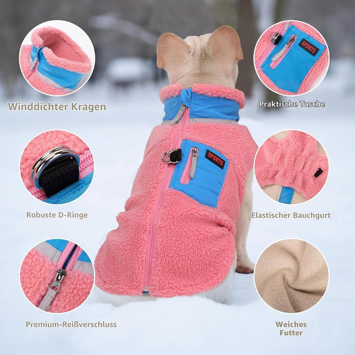 FEimaX Warme Hundemantel Winddichte Haustier Winter Fleece Hundejacke Winterweste mit D-Ring Hundekl