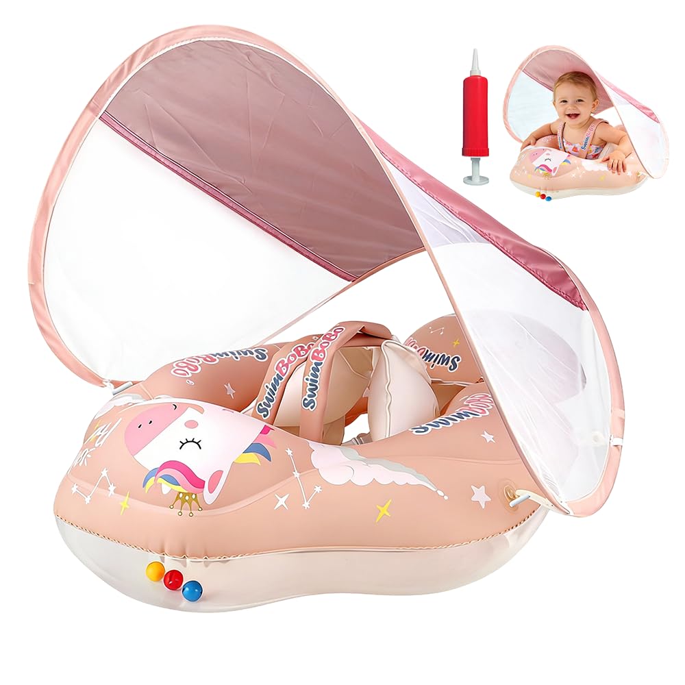 Mineup Baby Schwimmring mit Sonnendach, UPF50+ Baby Float, Schwimmhilfe Mit Sicherheitssitz, Schwimm