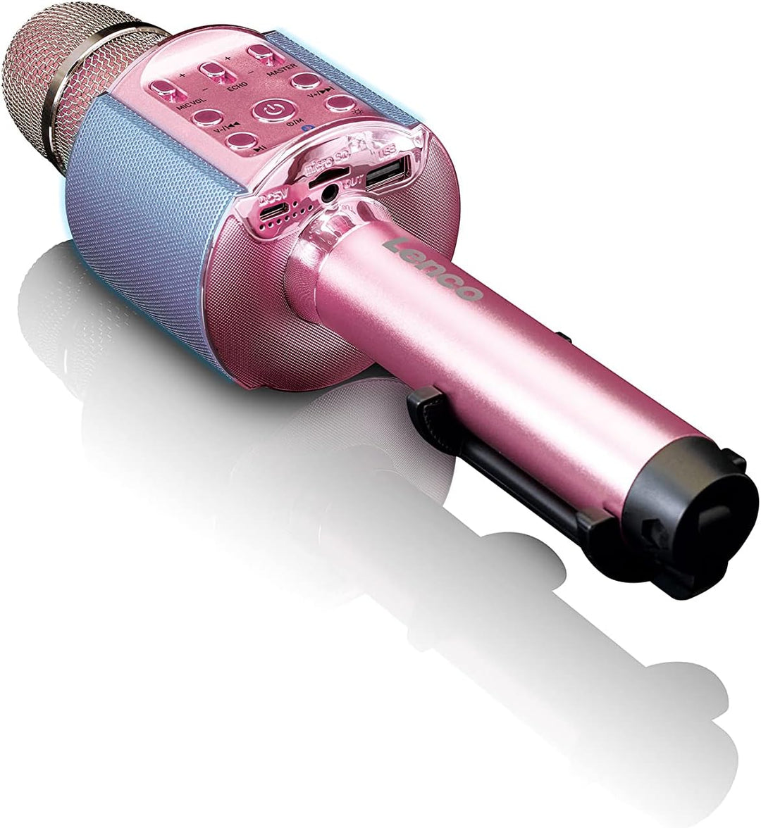 Lenco BMC-090 - Karaoke Mikrofon - Bluetooth V4.2 - Mit Smartphone-Halterung - 5 Watt RMS - LED Lich